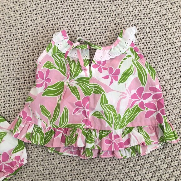 ALOHA Hawaiian Floral 6 Months Baby Set Island USA Tropical pink green white - Picture 6 of 8
